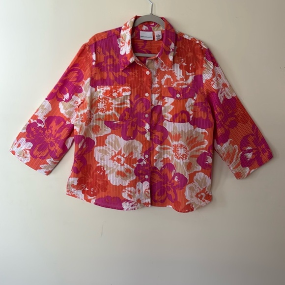 Alfred Dunner Ladies Blouse/Shirt Button Up Pink & Orange Flowers Size 18 - Picture 1 of 11